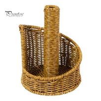 Bedside Table Tissue Storage Imitation Rattan Toilet Paper Holder, Round Woven Towel Dispenser, Countertop Napkin Boho Organizer for Bathroom tamsiai ruda spalva