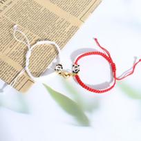 Panda Couple Magnetic Attraction Red & Black Rope Bracelets - Chinese Style Student Accessories white