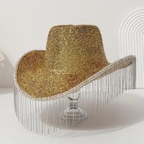New carnival party festival rhinestone fringed cowboy hat woolen top hat jazz hat M（56-58cm） brown
