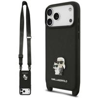 Karl Lagerfeld Saffiano Karl AND Choupette Case with Metal Pin CBDY Strap for iPhone 18 Pro Max / 17 Pro Max black