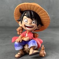 14cm/5.5in One Piece Pink Luffy Anime Figure Q-version sitting posture childrens model figurine collectibles and Toys Gift black