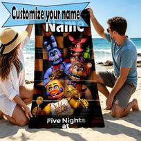 Custom Name Personalized Five Nights at Freddy's Print Beach Towel, for Trip Camping Beach Party Home Decor, Birthday Gift for Family & Friends 70cmx140cm(27x55inch) black