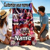 Custom Name Personalized Five Nights at Freddy's Print Beach Towel, for Trip Camping Beach Party Home Decor, Birthday Gift for Family & Friends 70cmx140cm(27x55inch)