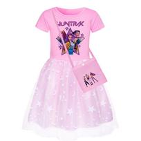 Kpop Demon Hunters Girls Cotton Short Sleeve Pleated Dress For Summer Playtime Dress Pink,150cm pink