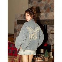 Unisex Washed Denim Jacket With Raw Hem Loose Fit Cotton Oversized Streetwear Fall 2XL mėlyna