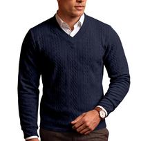 Men's V Neck Cable Knit Sweater Long Sleeve Solid Color Lightweight Casual Pullover Knitted Jumper for Business Daily XL tamsiai mėlyna spalva