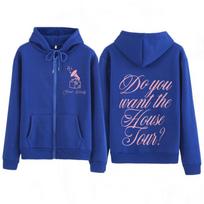 Sabrina Carpenter House Tour Print Zipper Hoodie Men Fashion Casual Jacket Loose Aesthetics Sweatshirt Top M blue