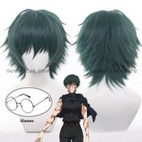 Maki Zenin Anime Cosplay Perukas Žali Trumpi Plaukai Akiniai Shimetsu Kaiyuu Helovinas Kalėdos Vaidmenų Žaidimo vakarėlio Rekvizitas Moterims Merginoms One Size black