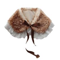 Minkšta pūkuota kryžmai rišama skara Storas šiltas pliušinis kaklo šildytuvas Su elniuko raštu dirbtinio kailio skara Mergaičių dovana Style B brown