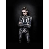 Halloween Women's Human Skeleton Print Gothic Party Jumpsuit Woman 2XL black
