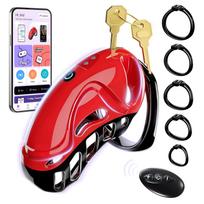 SuperLove LockHim Vibrating Chastity Cock Cage with Remote & App Red