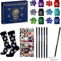 Christmas Dice advent calendar 2025, 24 Days Countdown Calendar Christmas Pencil Stickers Socks Necklaces gray
