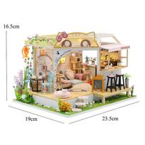 Medinis lėlių namelis Katės kavinė Mini DIY Mažo namelio rinkinys Kambario gamyba Žaislai Namų Miegamojo Dekoracija su baldais Dovanoms Lėlių namelis beige