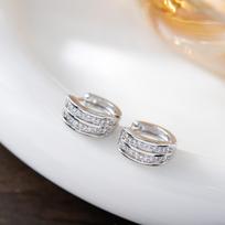 Korean Wave Double Row Rhinestone Ear Cuff with Zirconia for Women white