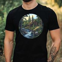 T-Shirt Herren Wald Hütte Motiv Baumwolle Größe XS bis 5XL XS
