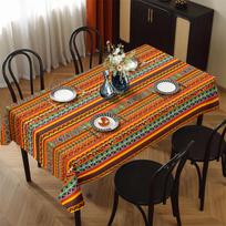 Oranžinis Bohemiškas Dryžuotas Stačiakampis Staltiesė Stalo Dekoravimui Boho Geometrinis Raštas Virtuvės Valgomojo Stalo Danga Šventinės Party Dekoracijos 140x200cm