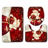 U-Shaped Design Toilet Floor Mat Non-Slip Backing Toilet Cover Set  Christmas Season Style-1 beige