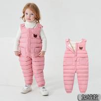 Unisex Baby Kids Winter Thickened Fleece Open Crotch Suspender Pants Set 110 rožinė