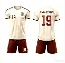 2026 Specialus Yamal 19 Futbolo Marškinėlių ir Šortų Rinkinys, Galima Įsigyti Tik Viršutinę Dalį, Ispanijos Gerbėjams 2 Dalių Komplektas Vasarai Vyrams, Moterims, Vaikams 160 beige