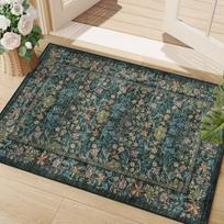 Vintage Floral Washable Rug with Non Slip Backing, Soft Low Pile  Non-Shedding Large Carpets for Bedroom, Farmhouse,Dining Room 60x90CM gray