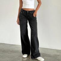 Y2K Baggy Jeans Women Trendy Low Rise Casual Straight Leg Jeans Denim Pants Pocket Streetwear XXS black