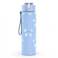1PC Multiple Light Blue Bows 750ml Color Plastic Sports Water Bottle Leakproof Flip Straw Lid Suitable for Sports Office Home Use mėlyna