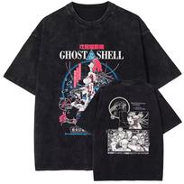 2026 Ghost In The Shell Manga Panel Two Side Vintage Washed Cyberpunk Anime Graphic T-Shirt Unisex Oversized Y2K Streetwear Tee M gray