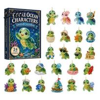 Collectible Desk Ornaments 24 Days Turtle Advent Calendar Ocean Blind Box Christmas Acrylic Unique Surprise Boxes Animal Hanging Pendants beige