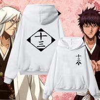 Vyriškas moteriškas Bleach 8-ojo skyriaus simbolio gobtuvas Unisex didelio dydžio Anime Gotei 13 spaudas ant nugaros ir krūtinės Puloveris su gobtuvu Džemperis Laisvalaikio gatvės kasdienis drabužis M white