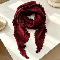 Gentle and lazy, wavy fungus lace, wool-blended triangle towel, hollow jacquard knitting, commuter temperament shawl 70*185cm black