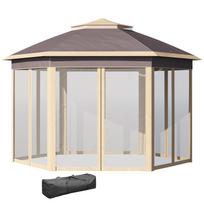 Hexagonal Garden Gazebo 4.05x3.4x2.85 M With Double Roof 6 Detachable Mosquito Nets Bag And Anti UV Beige