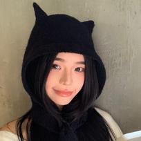 Versatile Balaclava Hats Warm Ear Protection Cap Fashion Women's Winter Knitted Hat  Autumn Winter juoda