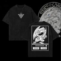 Anime Yu-Gi-Oh Blue Eyes White Dragon Graphic Tee Men Women Clothing Washed Cotton Tshirt Vintage T-shirt Harajuku T Shirt 3XL gray
