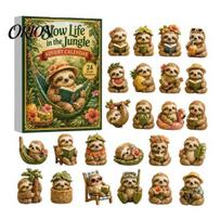 Unique Holiday Gifts Cute Sloth Advent Calendar, 24Pcs Acrylic 2D Ornament Set Festive Home Decor with Vintage Warm-Tone Designs, Christmas D