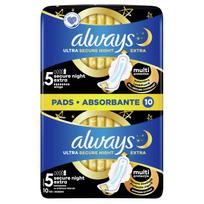Always Ultra Secure Night Extra Sanitary Pads With Wings Size 5 10 Pcs