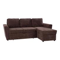 Kampinė sofa-lova su daiktadėže, ruda, 217 x 92/160 x 88 cm