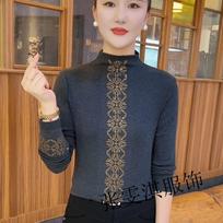 Autumn and winter new fashion semi-turtleneck solid color hot diamond bottoming shirt large size belly cover foreign gas shirt 4XL tamsiai pilka spalva