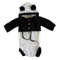 Baby Photography Props Suit Infant Panda Bonnet Long Sleeve Romper Newborn Photo Bodysuit SkinFriendly Baby Photo Outfit 1 gray