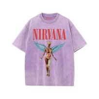 Nirvana Kurt Cobain Vintažiniai skalbti Retro Dažyti Tamsiai Mėlyna Spalva Laisvo Kirpimo Moteriški Ir Vyriški Marškinėliai S gray