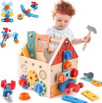 Wooden Tool Bench Ideal for KidsMontessori Learning Pretend Play Construction ToyActivity Present Construction Toy Ideal for Boys Girls beige