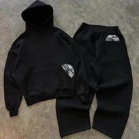 Madingas gatvės stiliaus retro laisvalaikio gatvės apranga vyriškas sportinis kostiumas Y2K Harajuku spaudinys gobtuvas vyriškos hip-hopo laisvos sportinės kelnės S black