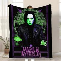 Dainininko Marilyn Manson Vaikiškas flanelinis pledas Minkštas šiltas antistatinis skalbiamas visų sezonų 100x150cm gray