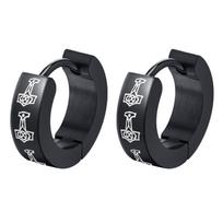 Black Viking Thors Hammer Earrings for Men Boys, Waterproof Stainless Steel Hoop Huggie Earring Jewelry, brincos masculinos gray