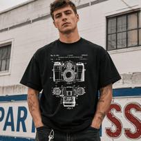 Vintažinės kameros brėžinio grafinis marškinėlis Fotografui Retro filmo marškinėlis S black