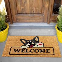 Cute Corgi Welcome Doormat Non-Slip Rubber Entryway Floor Mat Non-Woven Entry Porch Mat Entrance Rug for Home Decor 23.6x15.7inch gray