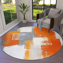 Oranžinės pilkos spalvos abstraktus teptuko potėpis apvalus kilimas modernaus meno dizainas neslystantis grindų kilimėlis svetainei 40x40cm orange