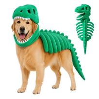 Dinosaur Skeleton Glow in Dark Cat Costume Dog Hood Outfit Pet Clothes for Halloween Cosplay Party with/without Glowing 25-120cm L   45cm žalia