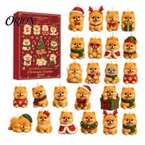 Christmas Tabletop Ornaments Pomeranian Countdown, 24-Day Advent Calendar with 2D Acrylic for Kids Dog Ornaments, Tree Hanging Decor, Gift Pet Lovers A brown