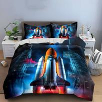 Space Shuttle Launch Decor Set  Soft Skin-Friendly Bedding Set Includes 1 Duvet Cover And 2 Pillowcase Gift EU Single 135*200cm/53x79in 3pcs gray