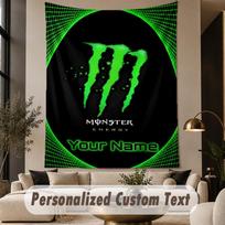 Custom Text Tapestry Monster Energy Print Wall Tapestry Indoor Living Room Wall Decor 100cmx150cm green